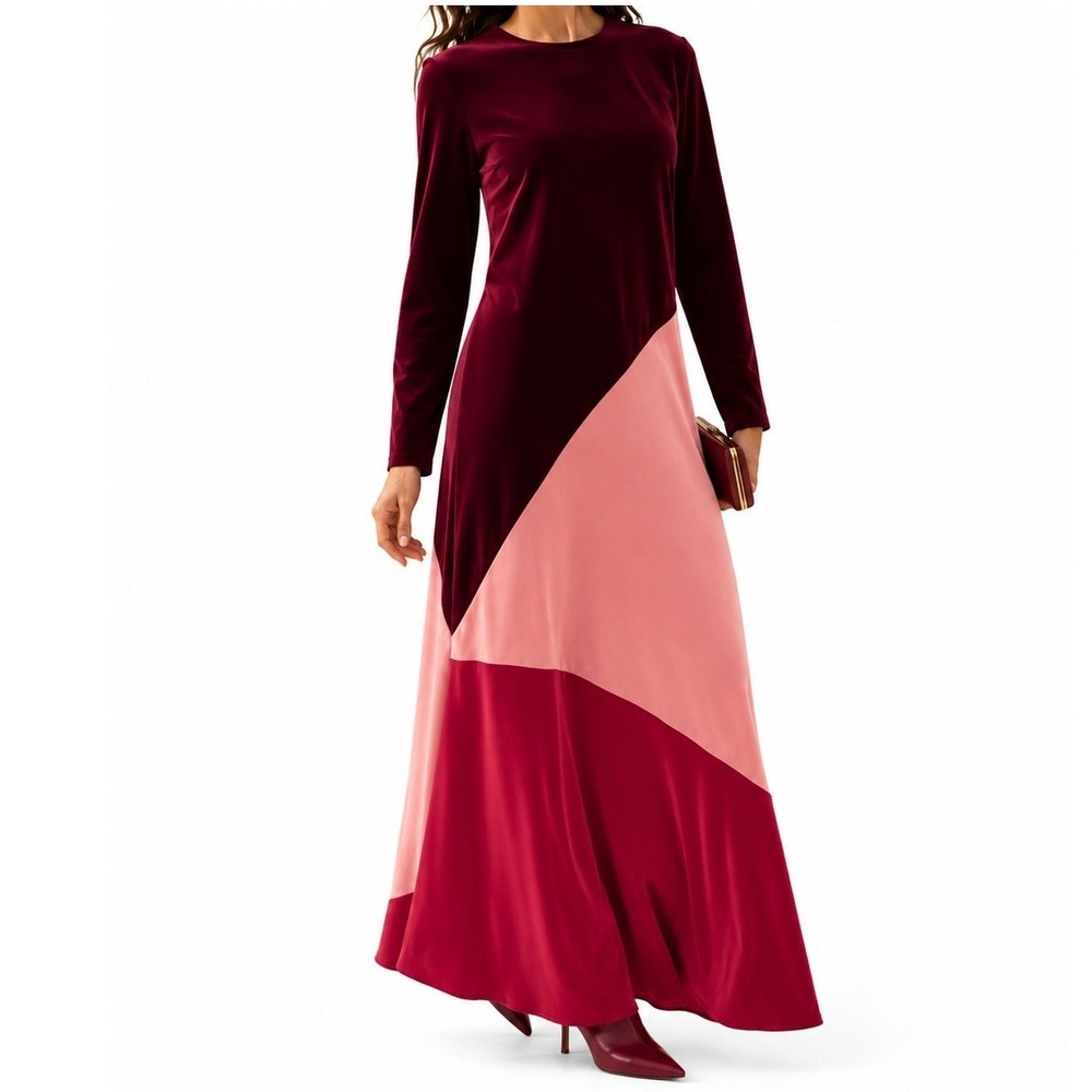 NWT Tuckernuck Red Multi Colorblock Velvet Silk Maxi Dress XXXL Lagenlook